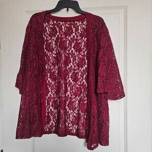Elegant Wine Red Lace Kimono